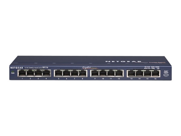 NETGEAR GS116 16 Port Gigabit Desktop Switch - Switch - 16 x 10/100/1000 - Desktop