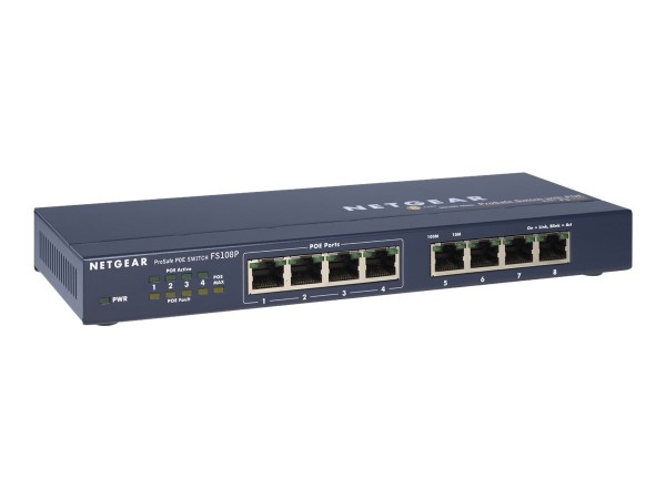 NETGEAR FS108P 8 Port 10/100 Desktop Switch with 4 Port PoE - Switch - 4 x 10/100 (PoE) + 4 x 10/100