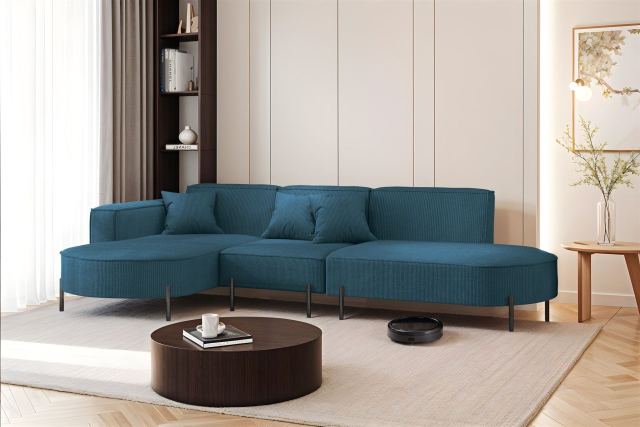 Ecksofa ersofa VALENCIA in Stoff Scala Blau Ottomane Links
