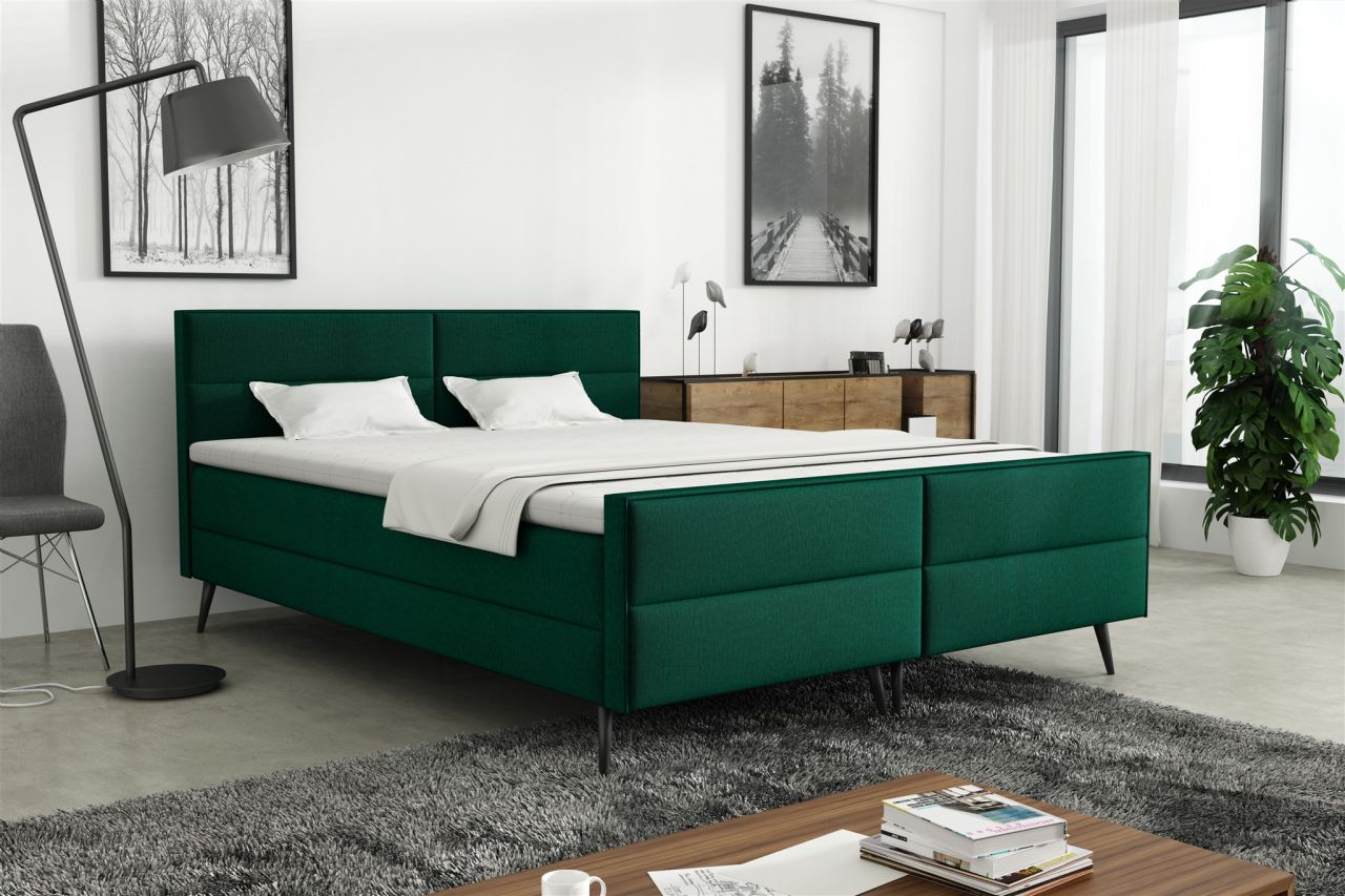 Boxspringbett Schlafzimmerbett GRANADA 160x200cm Stoff Monolith Flaschengrün