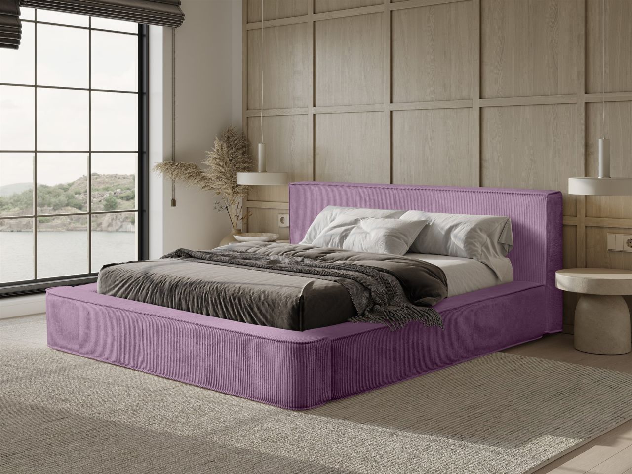 Polsterbett Doppelbett MODESTO 180x200cm in Stoff Lincoln Flieder