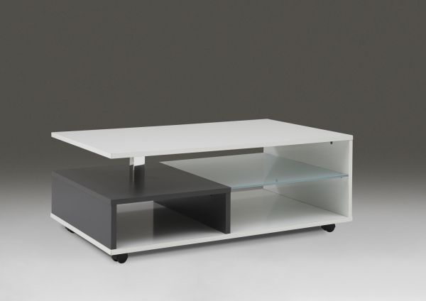 Couchtisch Beistelltisch Wohnzimmertisch "Luna II" 100x60 cm Weiß Glanz/Anthrazi