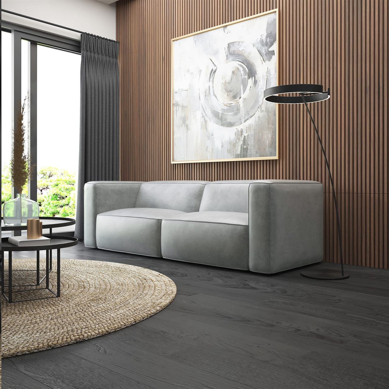 Sofa ersofa HELMER 2-Sitzer in Stoff Pola Silbergrau