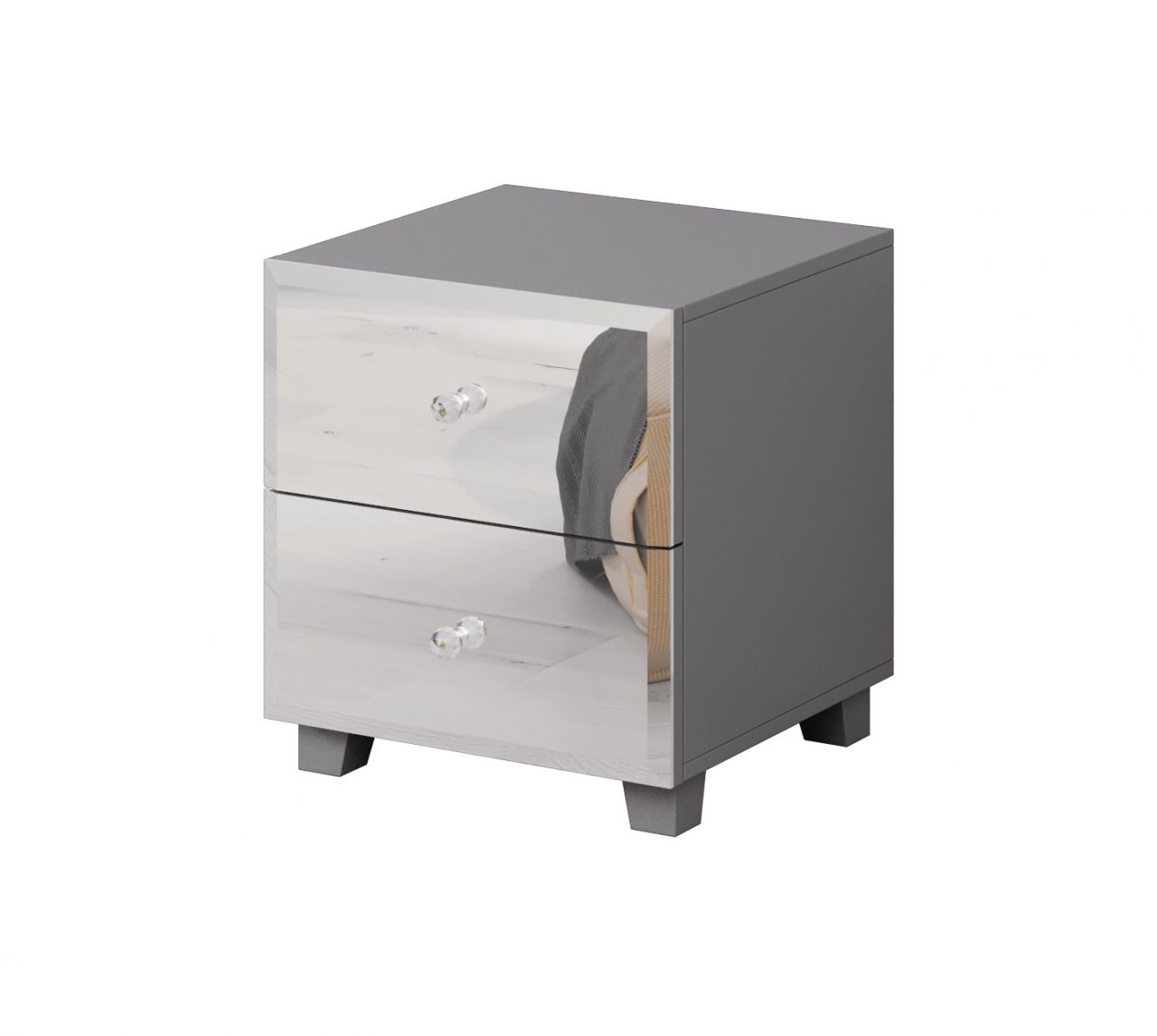 Nachtschrank mit Schublade SHINE Nachtkommode Grau-Spiegel
