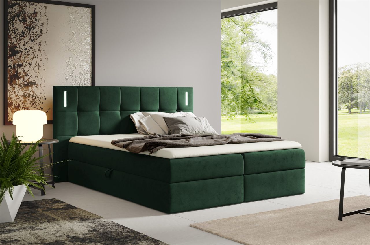 Boxspringbett Schlafzimmerbett MARTIM PREMIUM 160x200cm Stoff Fresh Flaschengrün