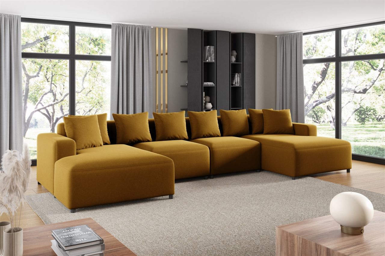Wohnlandschaft Sofa U-Form ersofa MEGAN in Stoff Salvador Honiggelb
