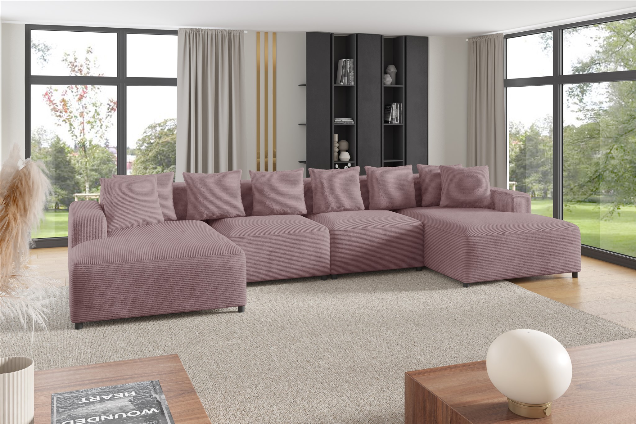 Wohnlandschaft Sofa UForm Designersofa MEGAN in Stoff Poso Altrosa