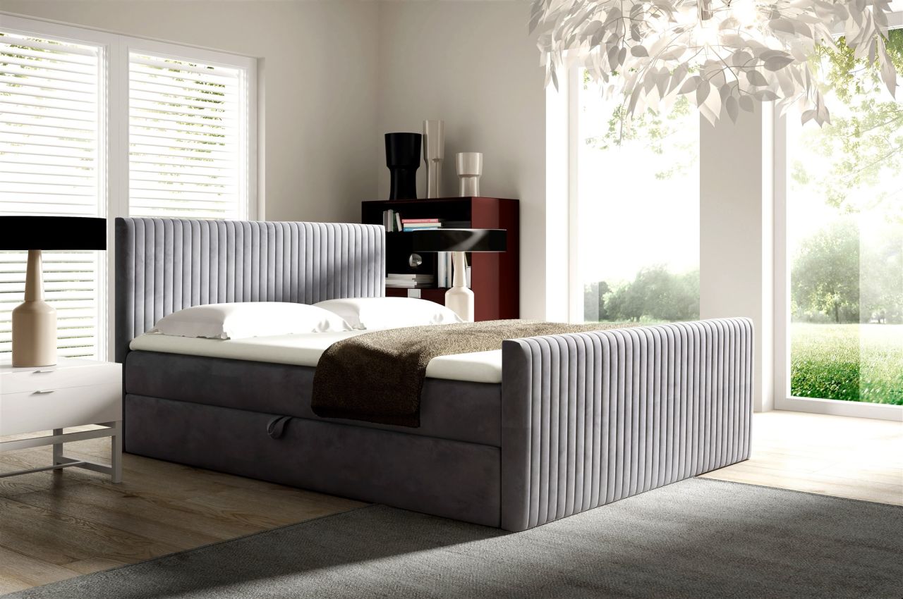 Boxspringbett Schlafzimmerbett ADRIEN 120x200cm in Stoff Fresh Silbergrau