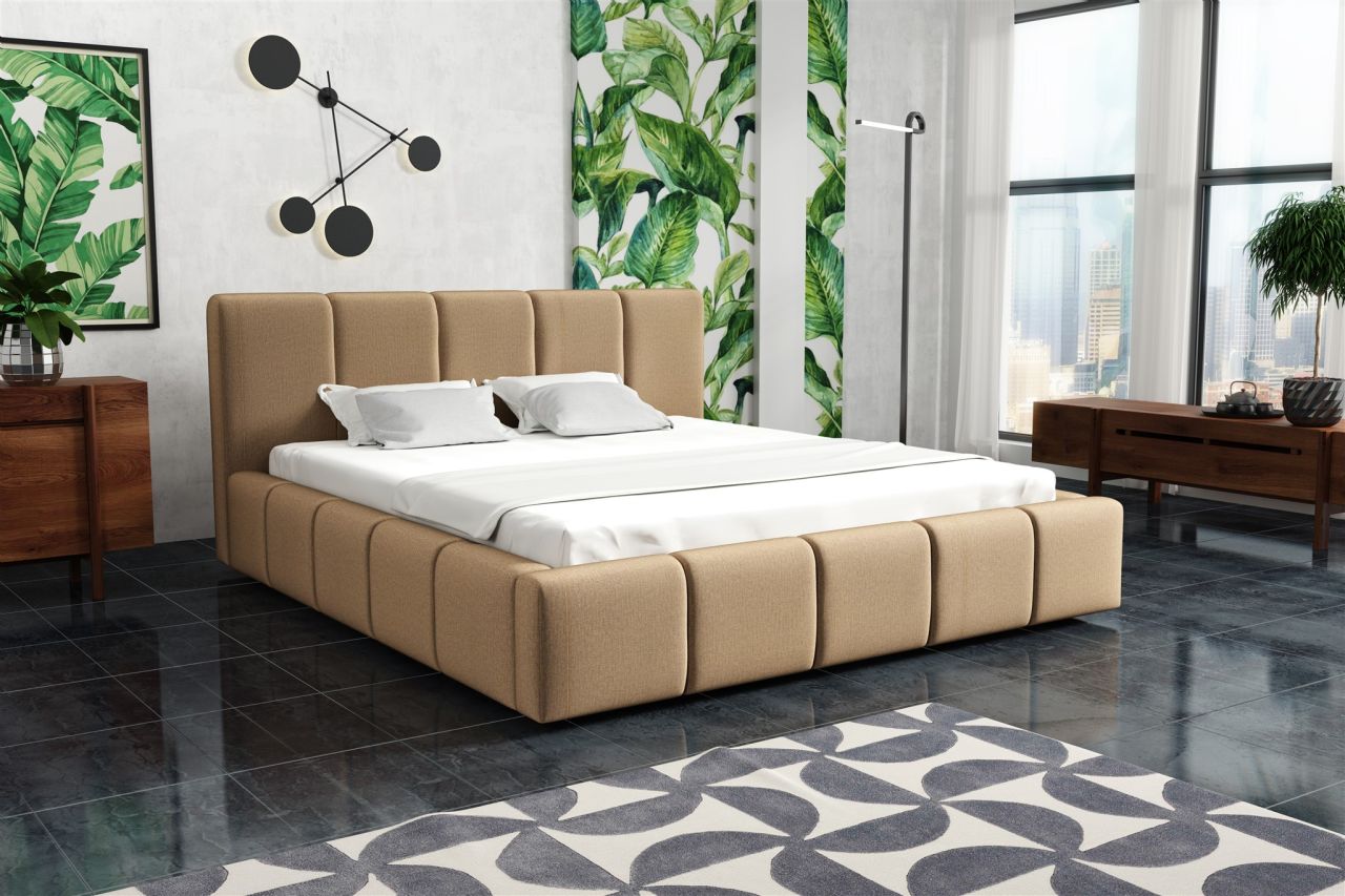 Polsterbett Bett Doppelbett GENUA Stoff 120x200cm Stoff Monolith Cappuccino