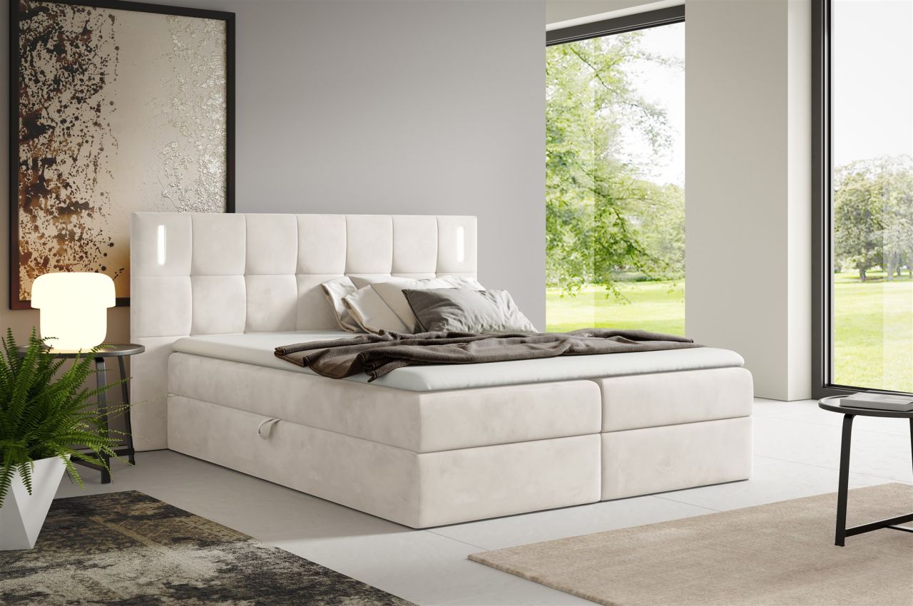Boxspringbett Schlafzimmerbett MARTIM PREMIUM 160x200cm Stoff Fresh Altweiß