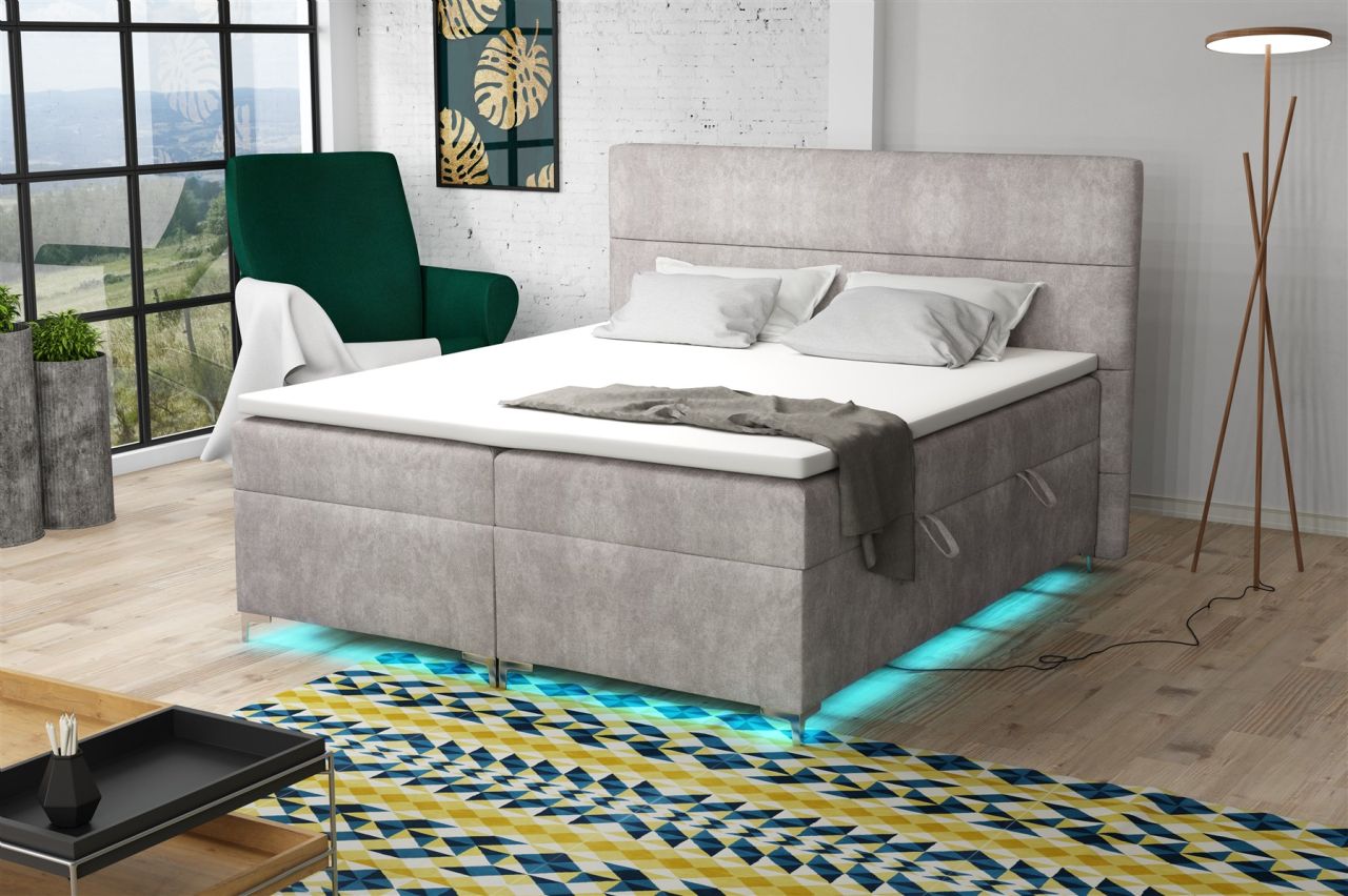 Boxspringbett Schlafzimmerbett CANELA 200x200cm Stoff Preston inkl.Bettkasten