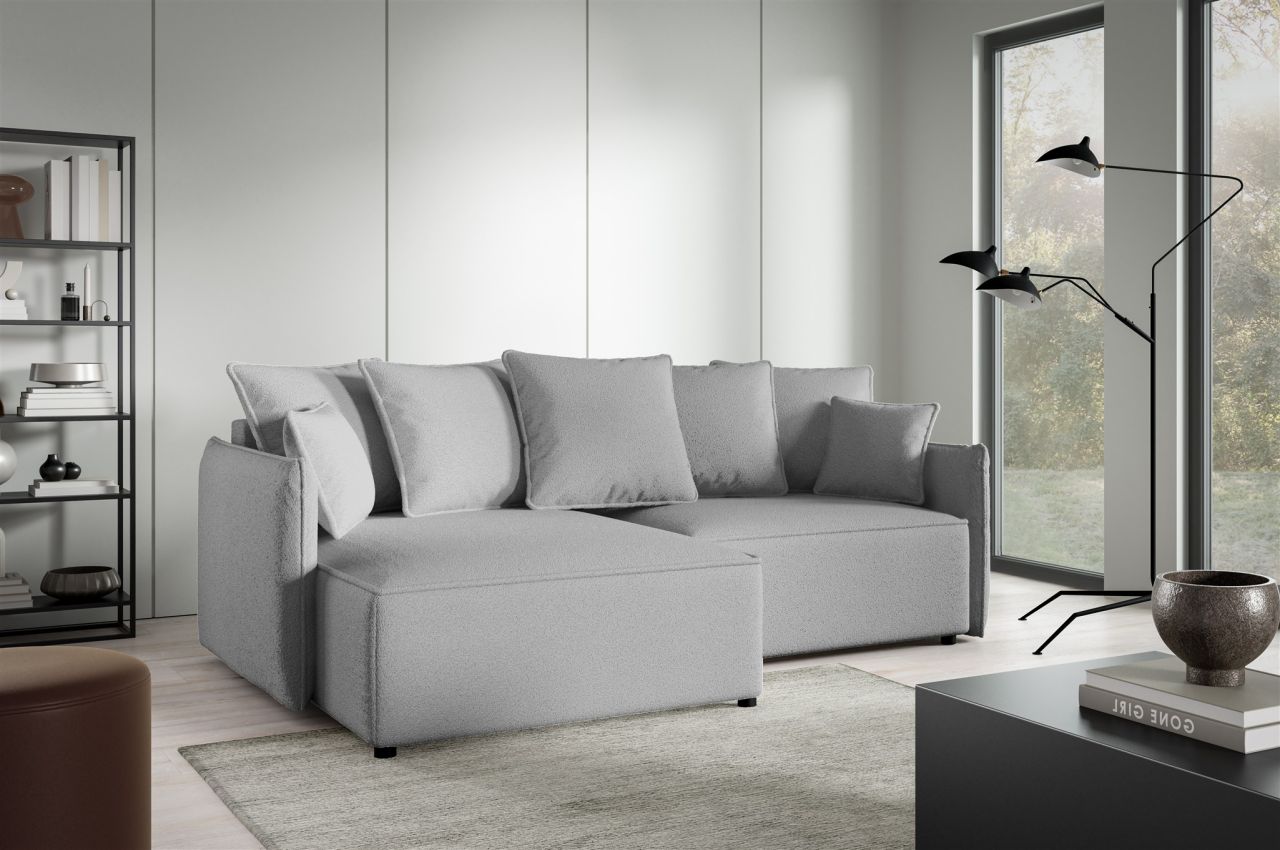 Ecksofa Schlafsofa Sofa MINEA in Stoff Abriamo Grau Ottomane Links