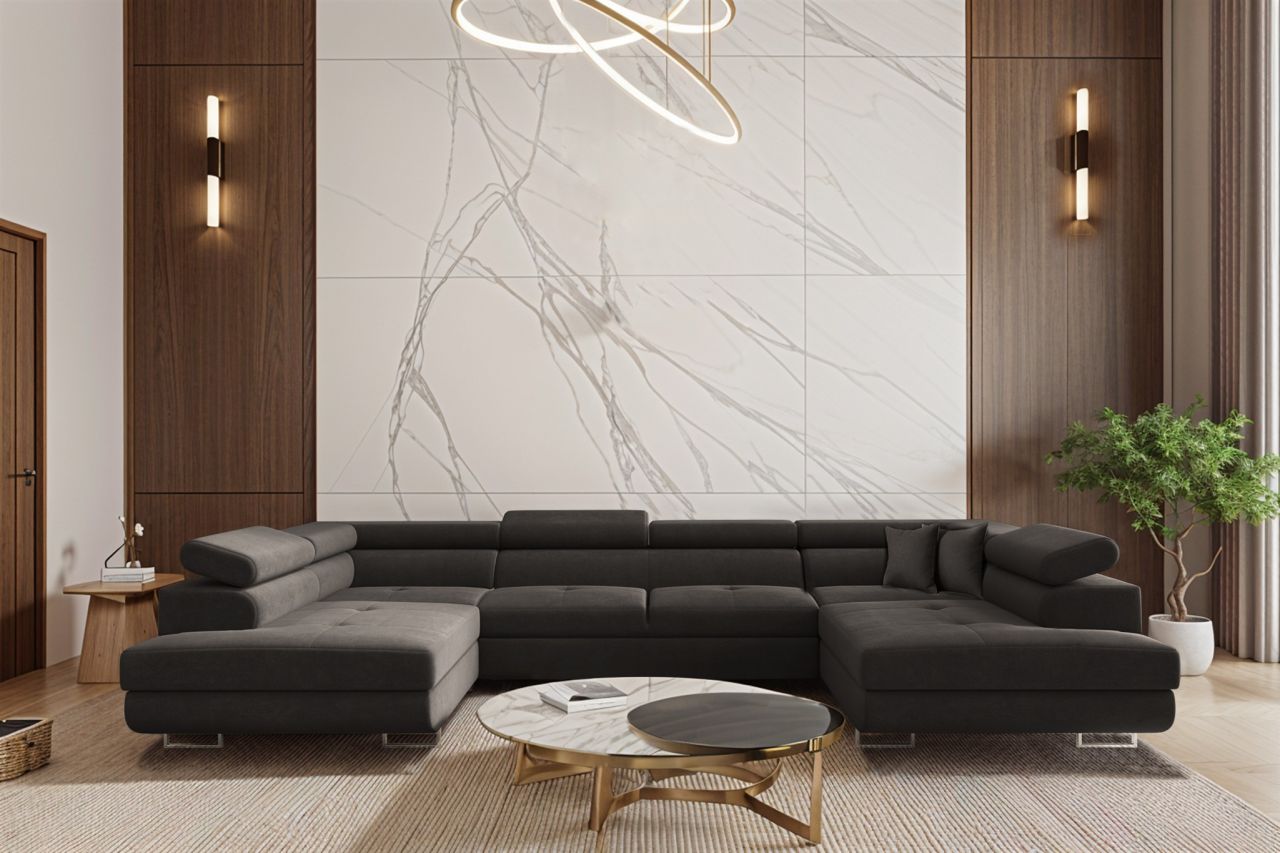 OUTLET Wohnlandschaft Schlafsofa Sofa CARMELO in Stoff Nova Grafit