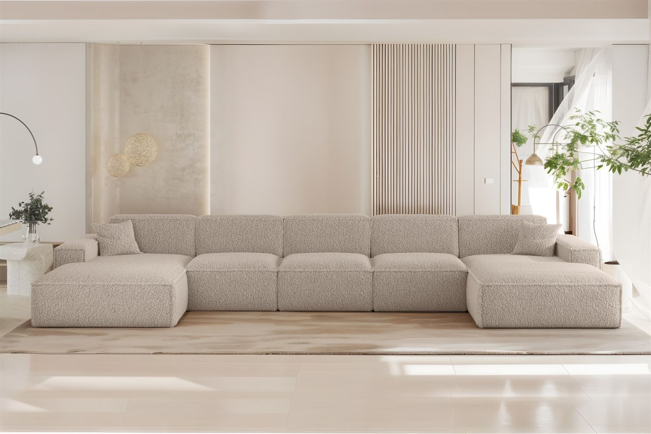 Wohnlandschaft Sofa U-Form CELES PREMIUM XL in Stoff Sven Cappuccino