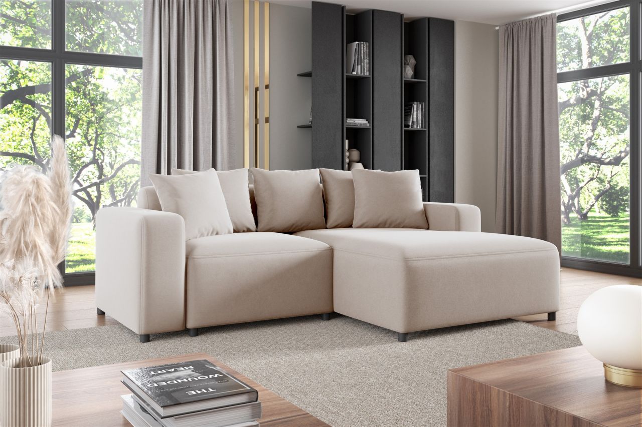 Ecksofa ersofa Sofa MEGAN XS in Stoff Salvador Hellbeige Ottomane Rechts