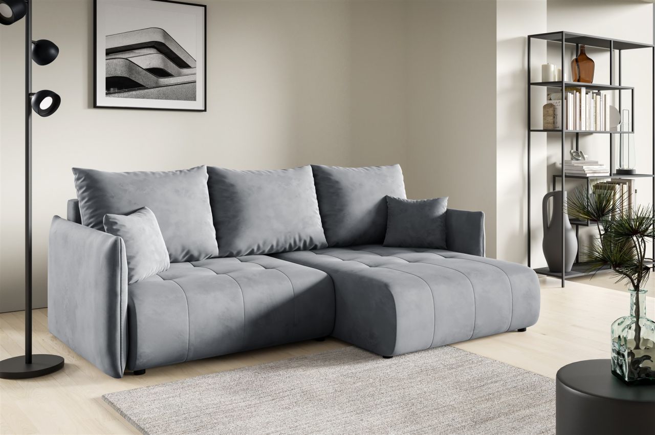 Ecksofa Schlafsofa CANIO Stoff Monolith Grau Ottomane Rechts