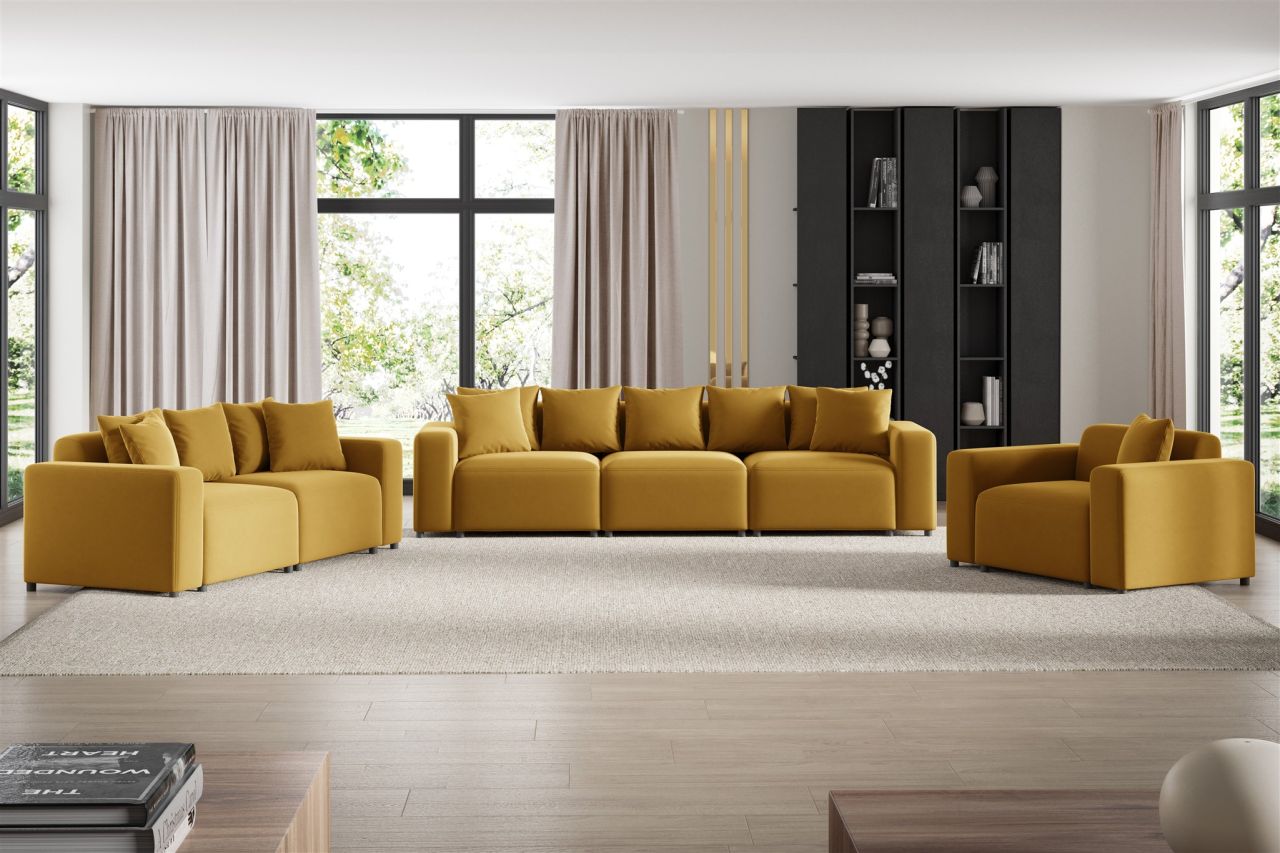 Sofaset ersofas MEGAN 3-2-1 in Stoff Salvador Honiggelb