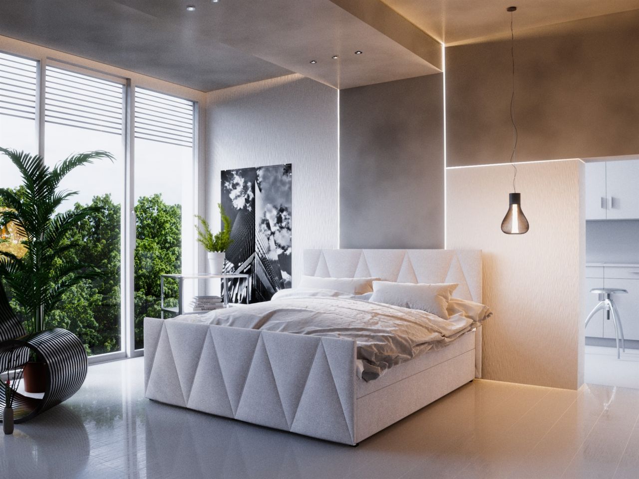 Boxspringbett Bett HUGO -Variante C- 140x200cm Beige inkl.Bettkasten