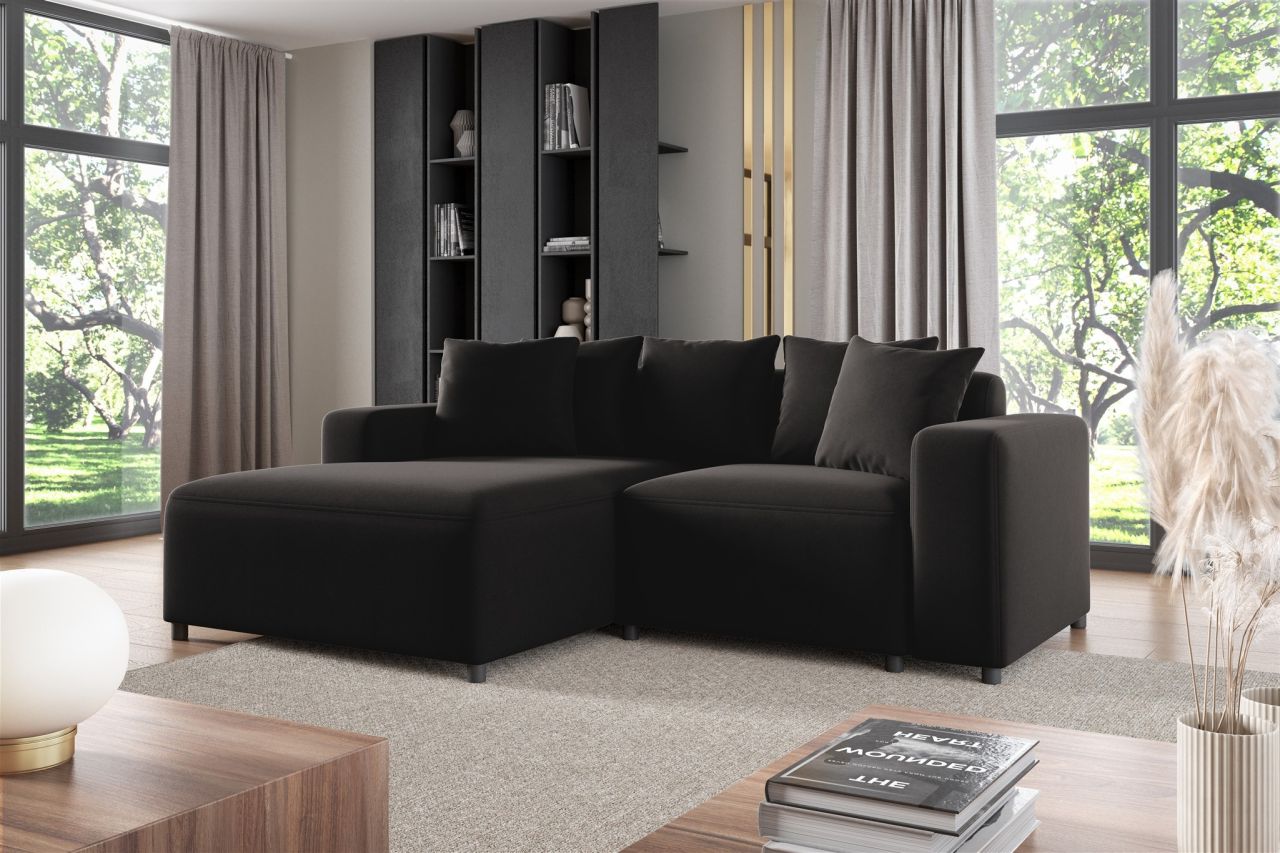 Ecksofa ersofa Sofa MEGAN XS in Stoff Salvador Schwarz Ottomane Links