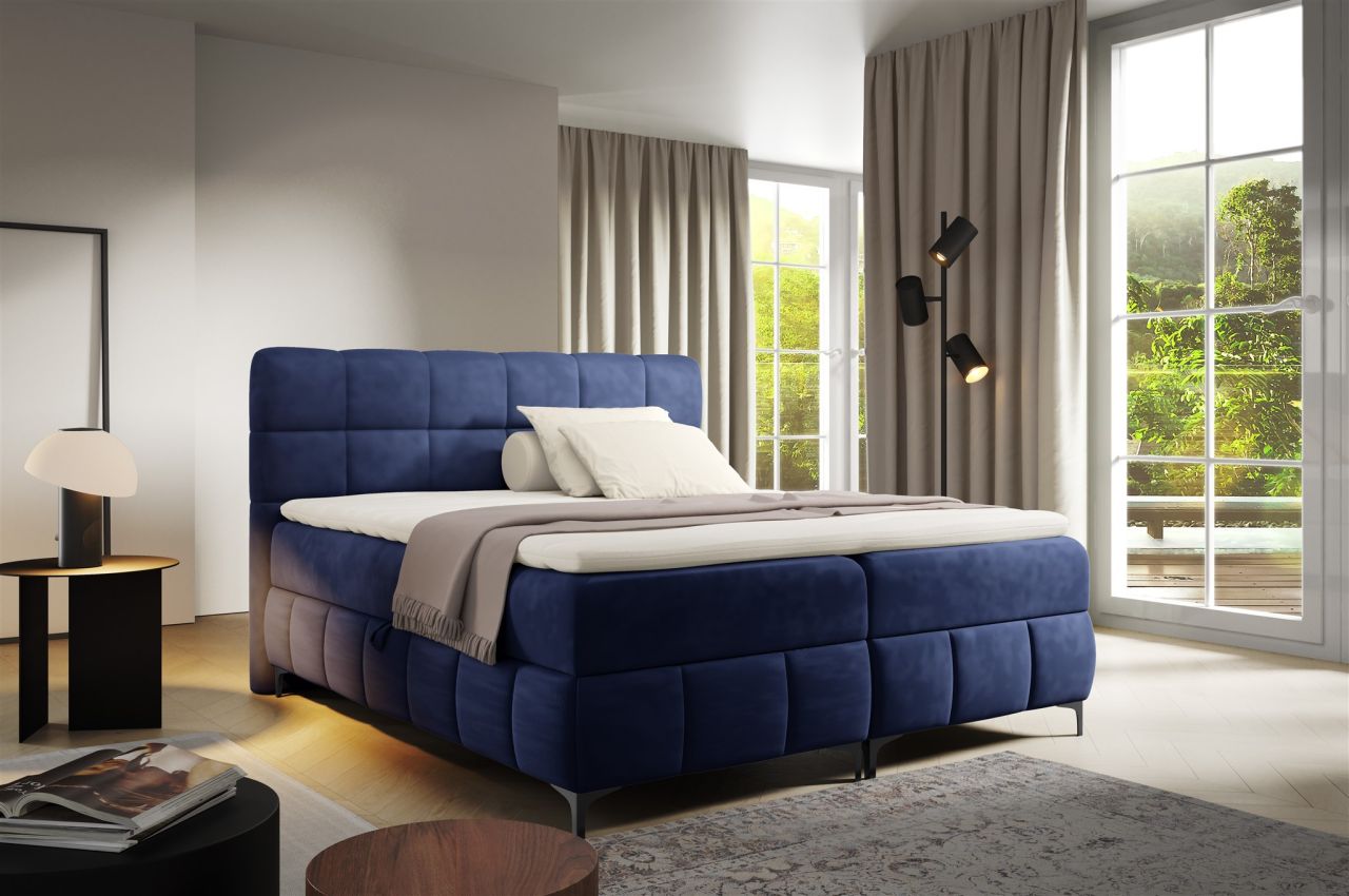 Boxspringbett Schlafzimmerbett SOPHIE 140x200cm Stoff Salvador Dunkelblau