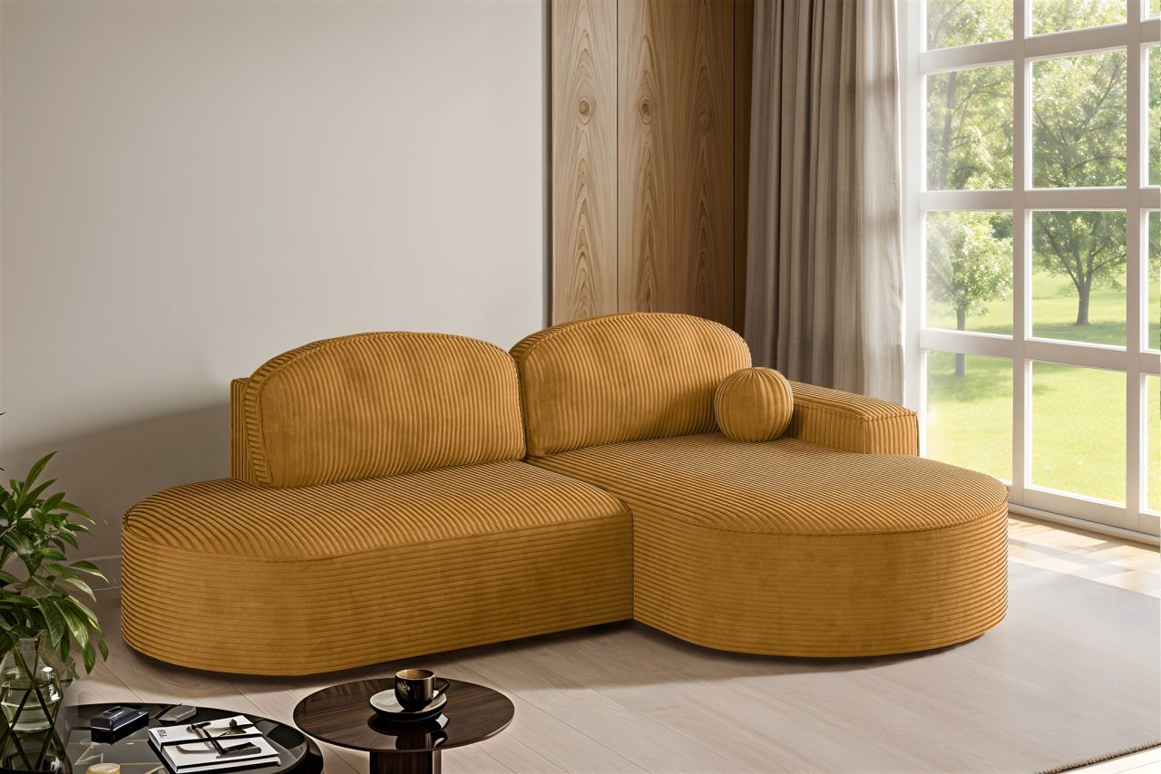 Ecksofa Schlafsofa Sofa GIRONA Stoff Poso Honiggelb Ottomane Rechts