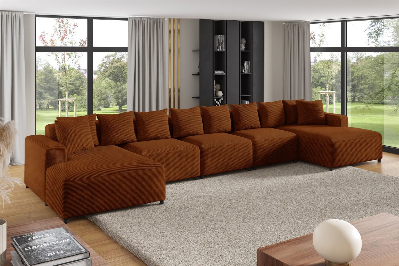 Wohnlandschaft Sofa U-Form ersofa MEGAN XL in Stoff Poso Rostbraun