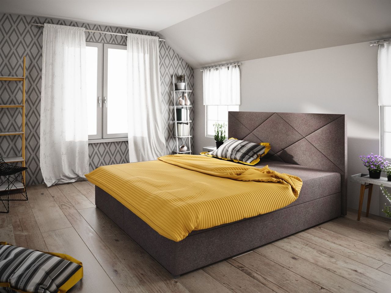 Boxspringbett Schlafzimmerbett NAIA 140x200cm Braun inkl.Bettkasten