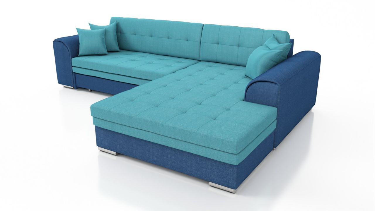 Couchgarnitur SARRA Blau- Türkis mit Schlaffunktion Ottomane Rechts