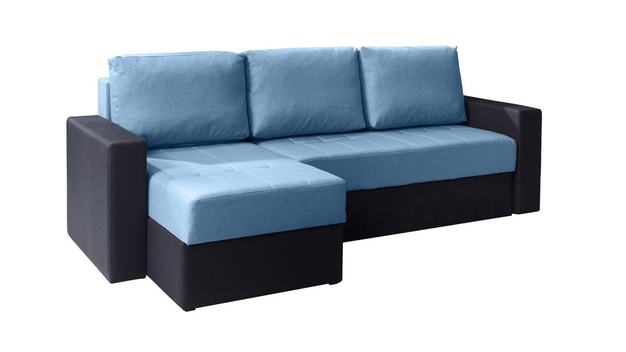 Ecksofa Schlafsofa LABRI Schwarz/ Hellblau Ottomane Links