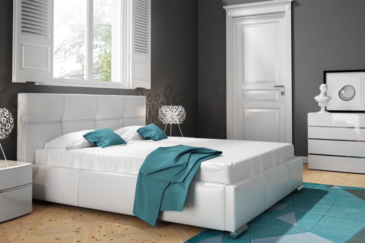 Polsterbett Doppelbett TIMUR Komplettset Kunstleder Weiss 180x200cm