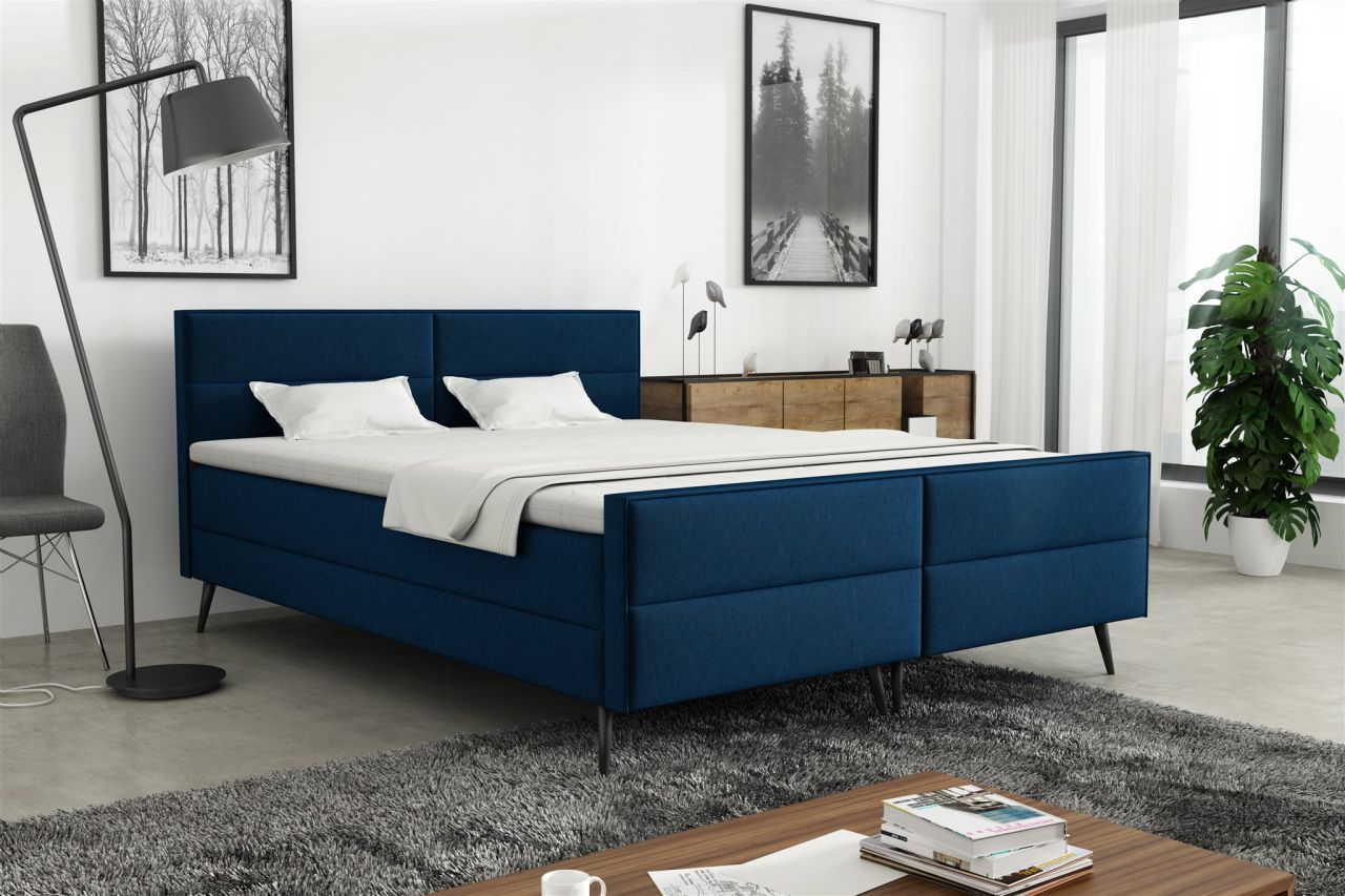 Boxspringbett Schlafzimmerbett GRANADA 160x200cm Stoff Monolith Dunkelblau