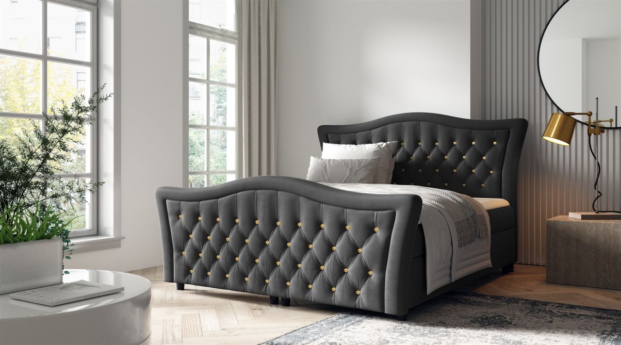 Boxspringbett Schlafzimmerbett TURHAN 140x200cm Stoff Elisa Velvet Dunkelgrau