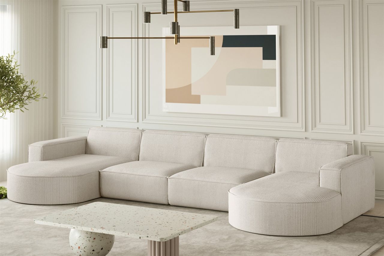 Wohnlandschaft U-Form Sofa PALMA XL in Stoff Scala Sand