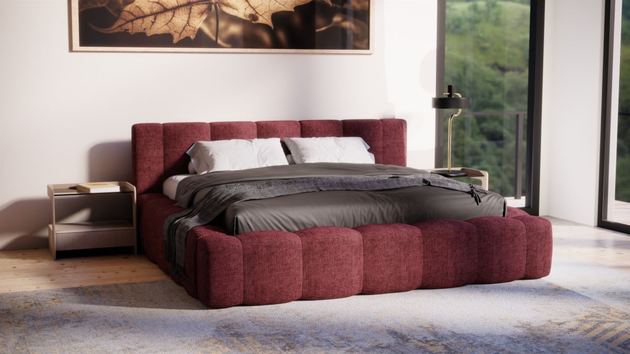 Polsterbett Doppelbett Bett LIZETH 140x200cm in Stoff Perfect Harmony Bordeau...