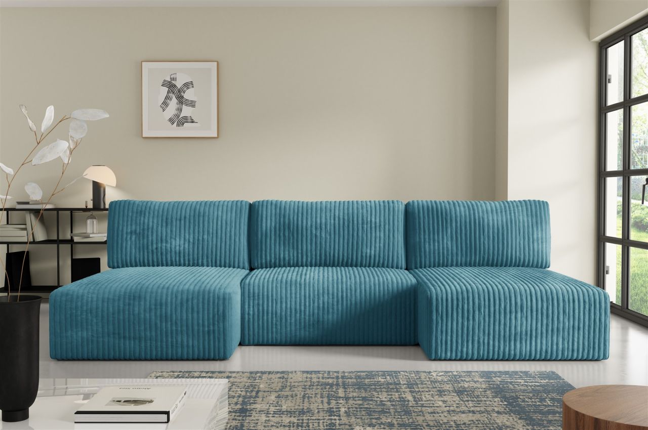 Wohnlandschaft Sofa mit Schlaffunktion NATALIA in Stoff Tilia Blau
