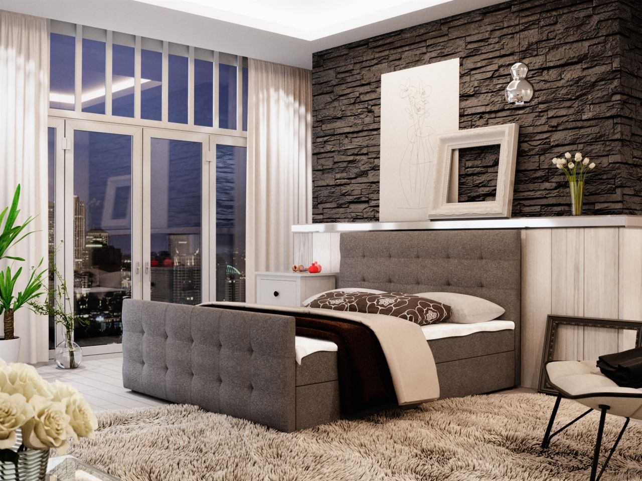 Boxspringbett Bett HUGO -Variante B- 200x200cm Grau inkl.Bettkasten