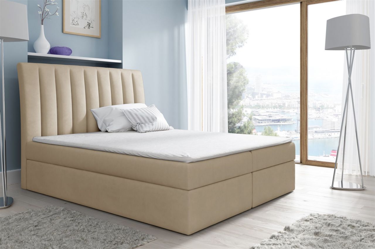 Boxspringbett Schlafzimmerbett MALENA 140x200cm Stoff Beige