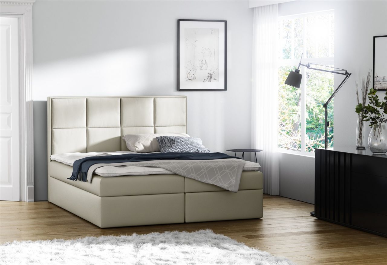 Boxspringbett Bett MEDIANO Kunstleder Creme 180x200cm inkl.Bettkasten