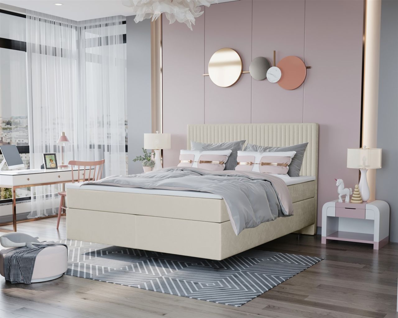 Boxspringbett Schlafzimmerbett ROCIO Nr.2 Delux 160x200cm in Stoff Beige