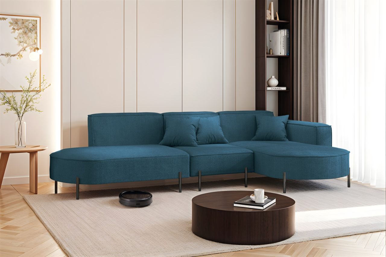 Ecksofa ersofa VALENCIA in Stoff Scala Blau Ottomane Rechts