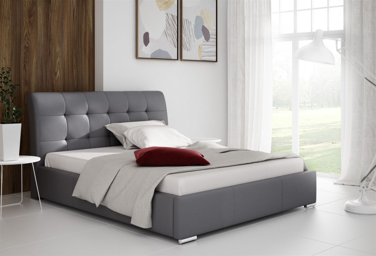 Polsterbett Bett Doppelbett MATTIS Kunstleder Madryt GRAU 140x200cm