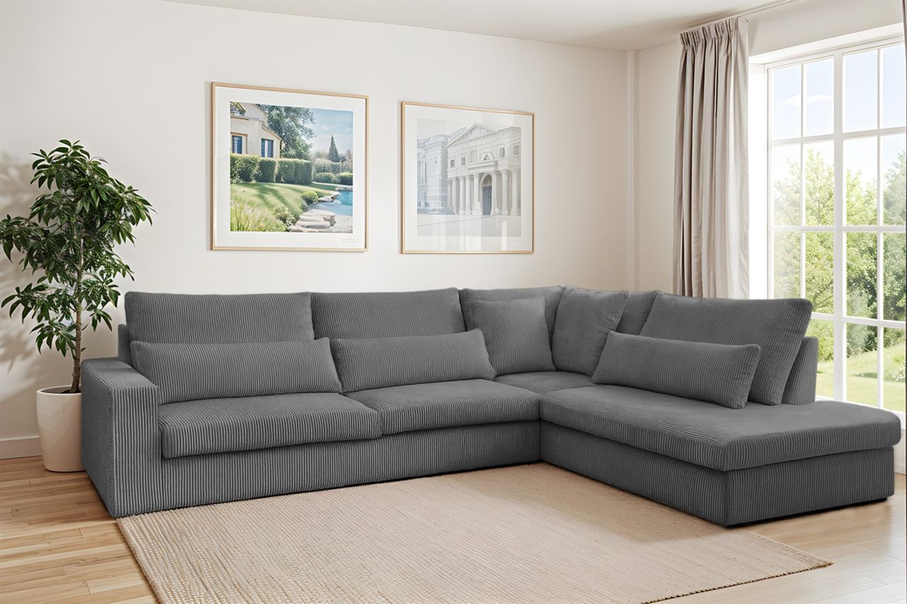 Ecksofa ersofa THORA in Stoff Poso Grau Ottomane Rechts