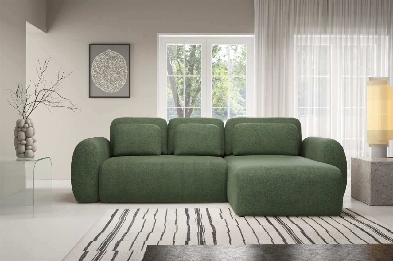 Ecksofa Schlafsofa Sofa GASTON in Stoff Puente Grün Ottomane Rechts