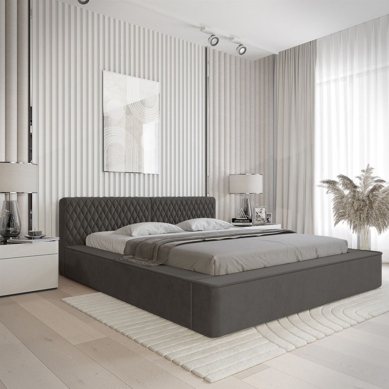 Polsterbett Doppelbett NORFOLK 140x200cm in Stoff Ditra Anthrazit