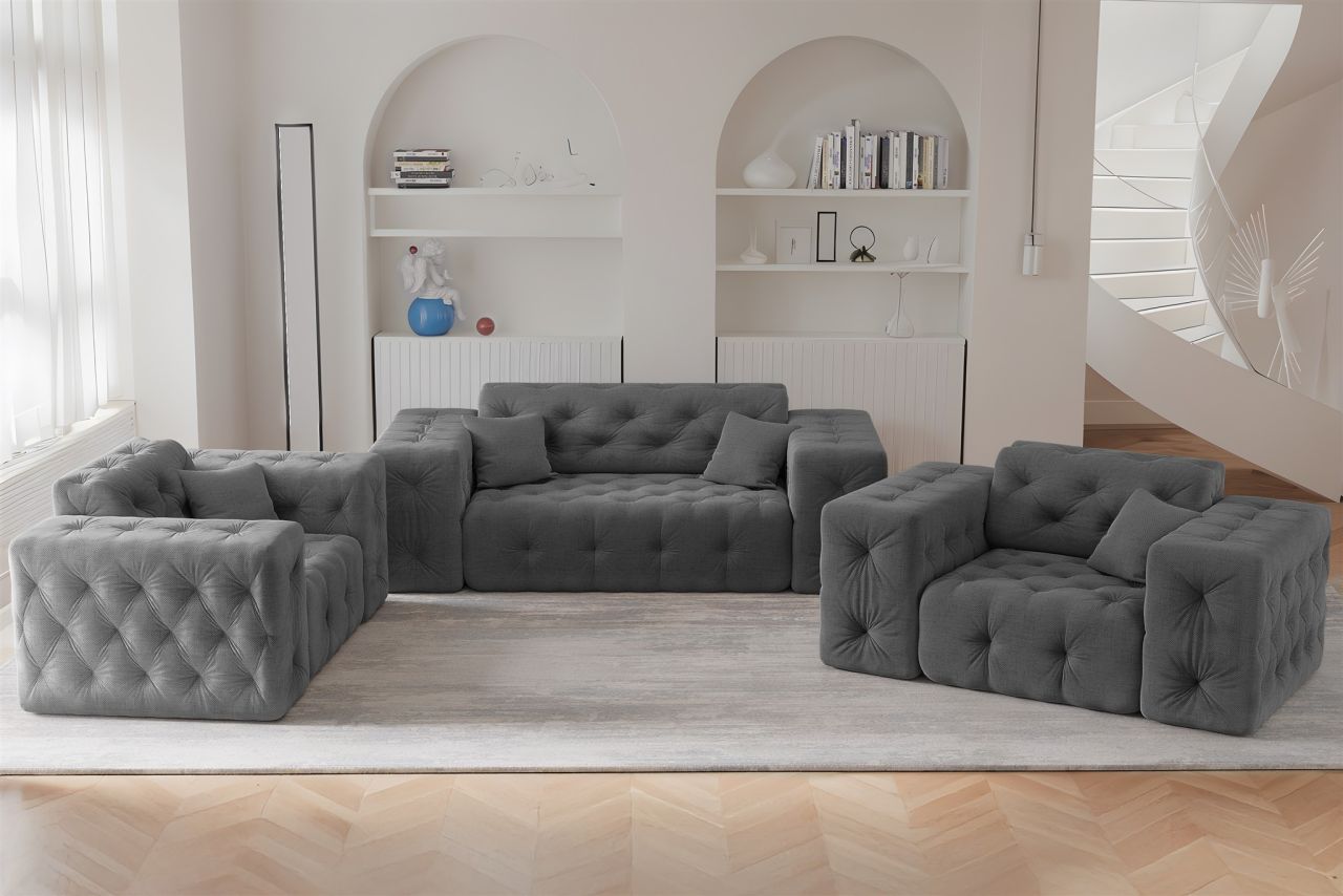 Sofaset ersofa CHANTAL 2-1-1 in Stoff Moly Anthrazit