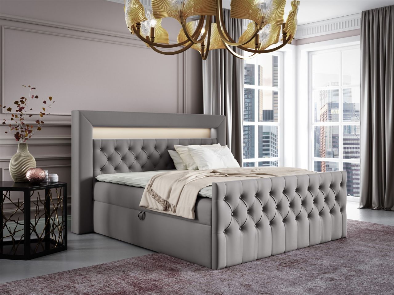 Boxspringbett Schlafzimmerbett ERNESTO Nr.1 120x200cm in Elisa Velvet Hellgrau