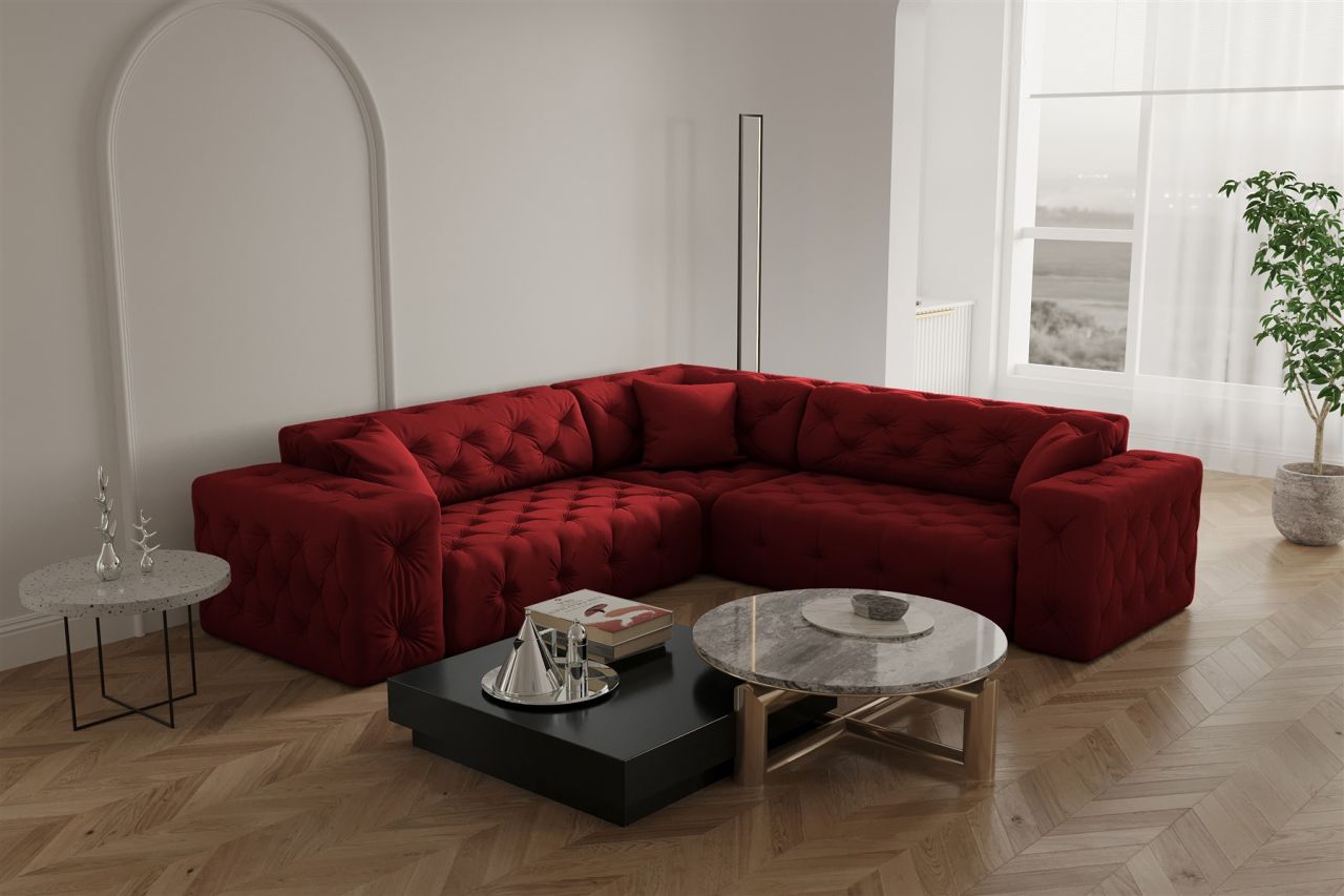Ecksofa ersofa CHANTAL in Stoff Opera Velvet Rubinrot Seite Universal