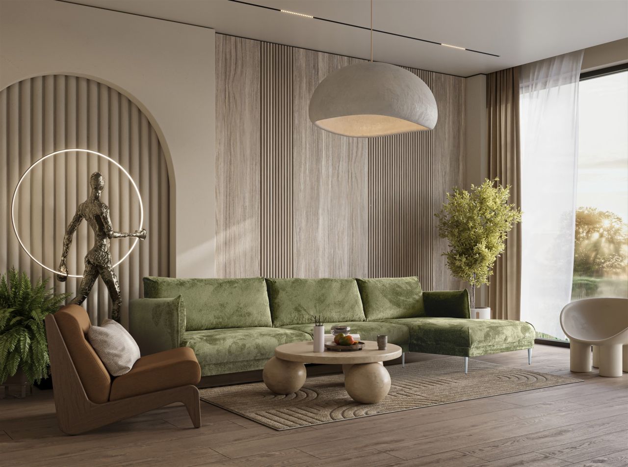 Ecksofa ersofa MADISON XL Stoff Tender Way Grün Ottomane Rechts