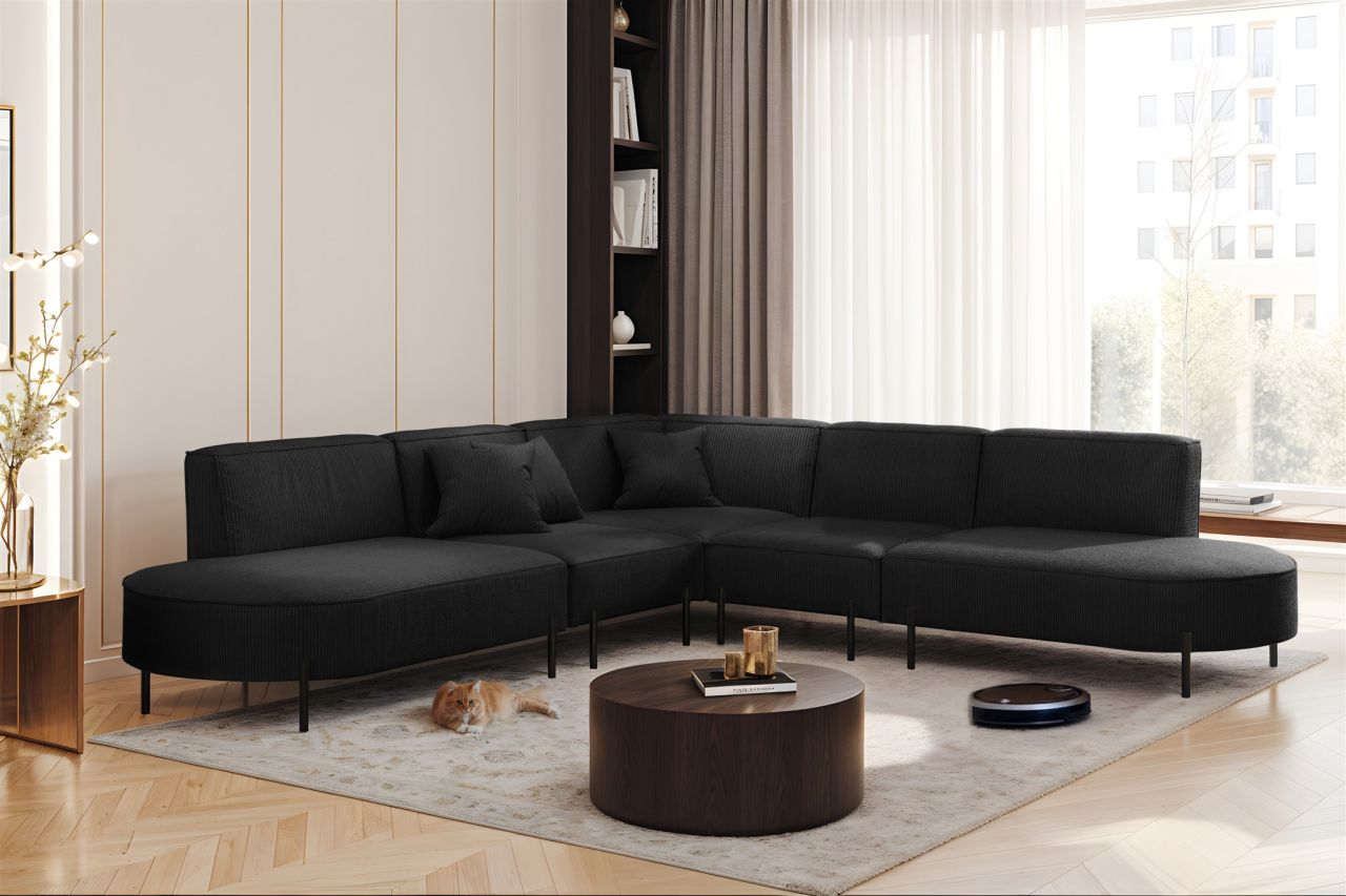 Ecksofa ersofa VALENCIA Stoff Scala Schwarz Universal