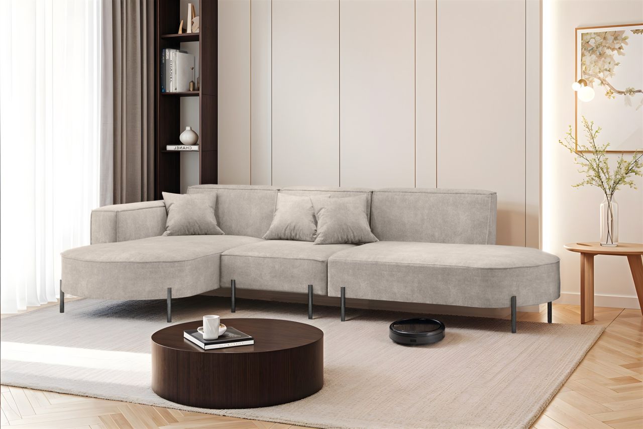 Ecksofa ersofa VALENCIA in Stoff Noel Hellgrau Ottomane Links